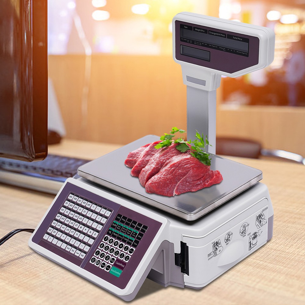 Commercial Digital Food Price Computing Scale 66lbs with Dual Label Printer Fast