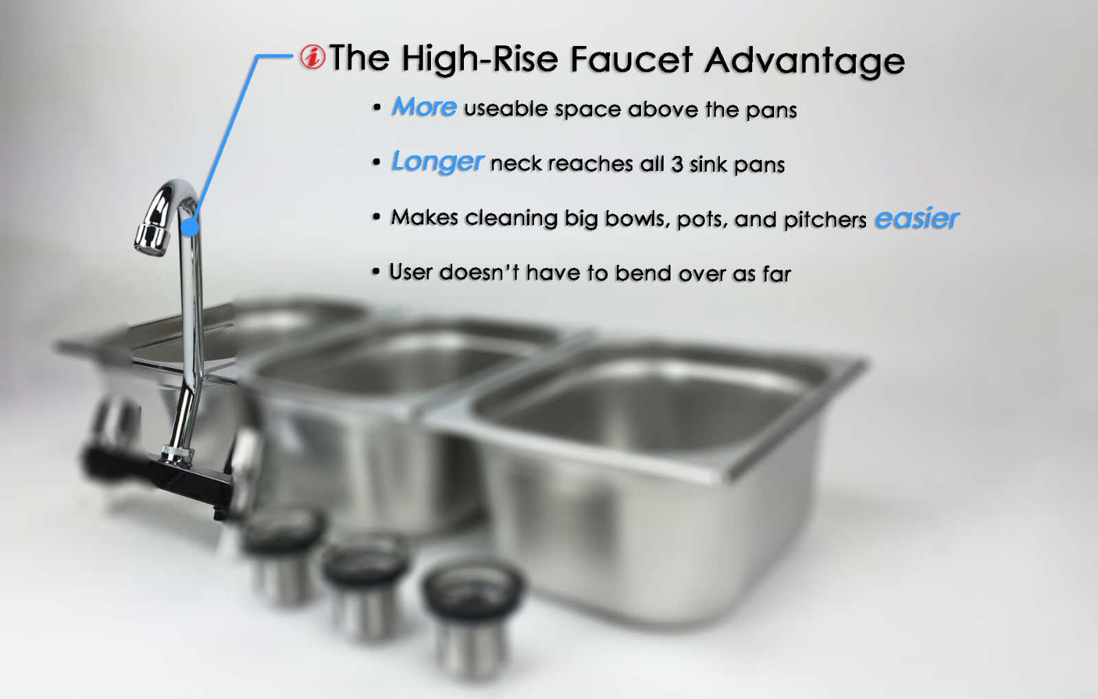 Large 3 Compartment Sink set For Portable Concession Sinks w/ Faucet Drain Traps