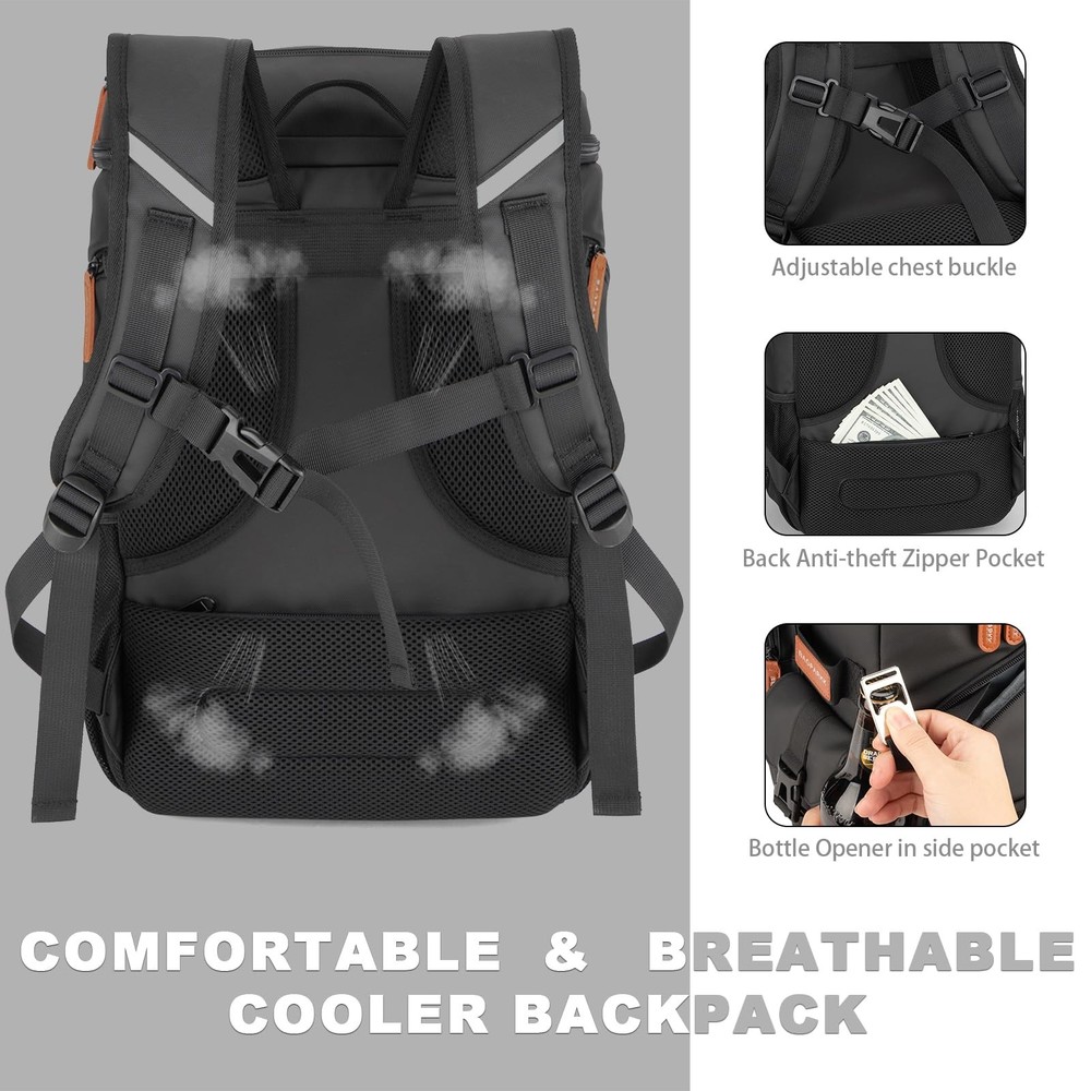 Insulated Cooler Backpack,33 Cans Multifunctional Double Deck Leakproof Coole...