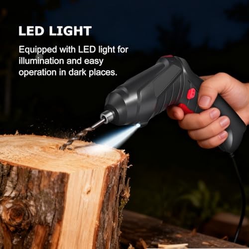 1set Cordless Rechargeable Screwdriver with Led Light Compact Electric Drill