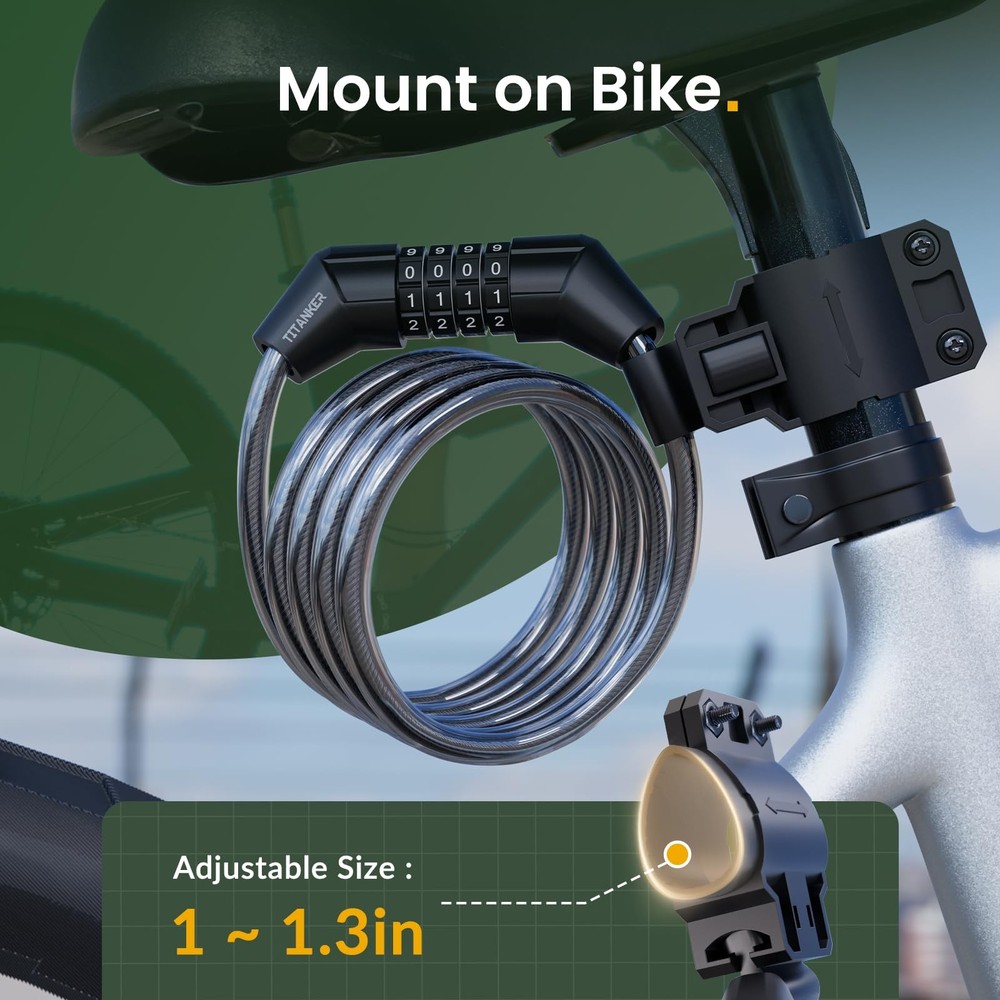 Titanker Bike Lock Cable, 4 Feet Cable Basic Self 4FT, Black-8mm