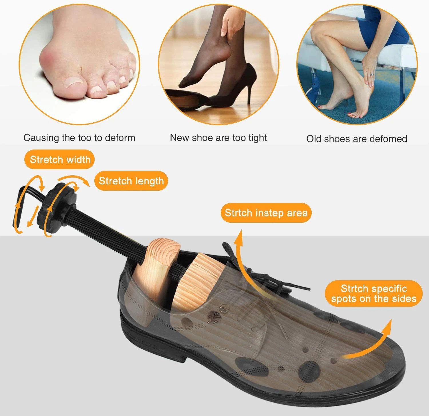2-Way Wooden Adjustable Shoe Stretcher Expander Men Women Boot Size US 5-13