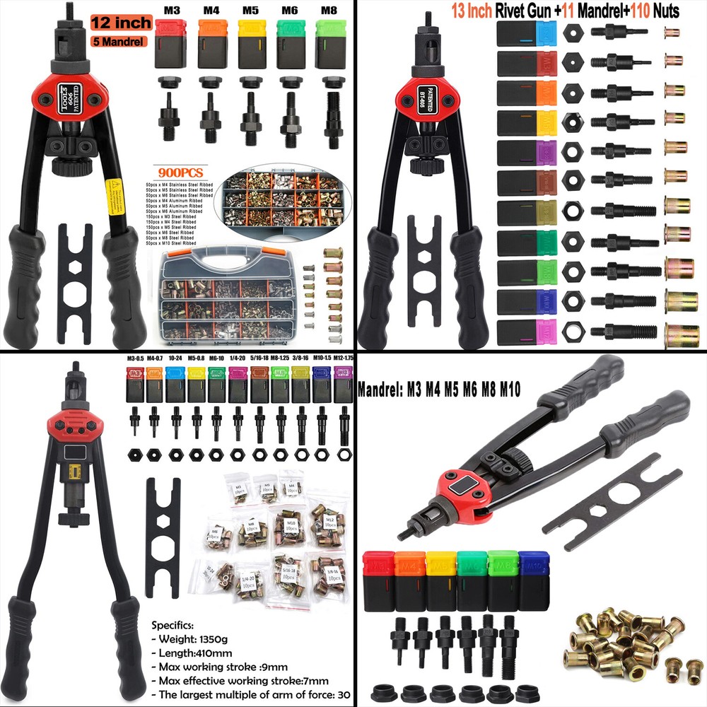 Rivet Nut Gun Kit Rivnut Tool Nut Setter Thread Setting Nutsert SAE Metric Mixed