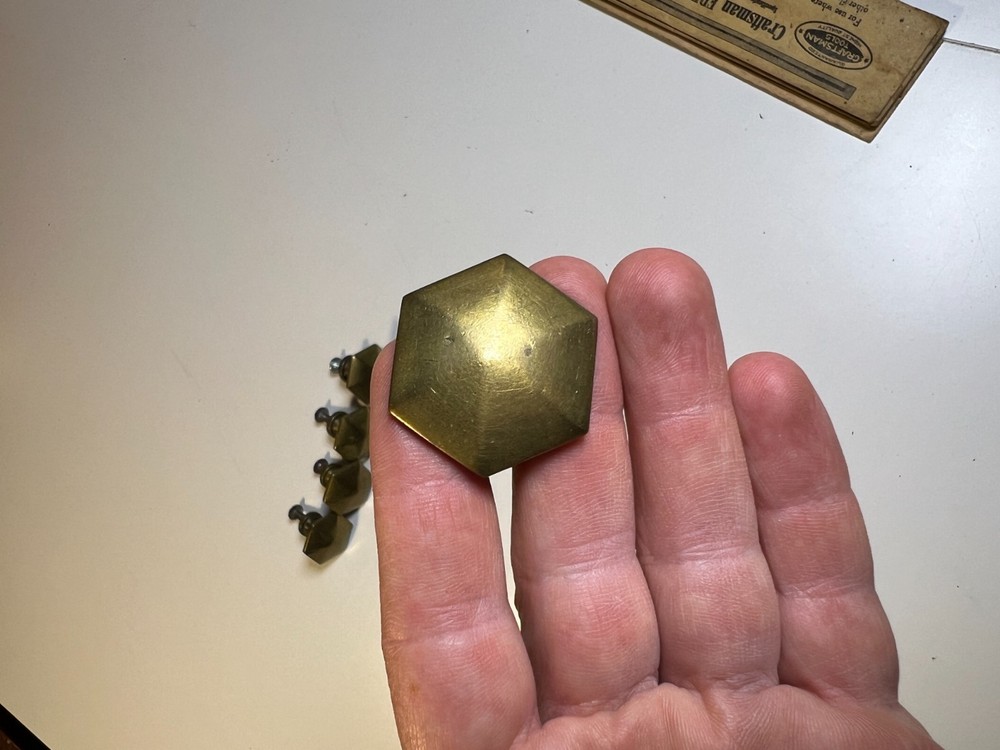 Vintage Mid Century Modern MCM Solid Brass Faceted Hex Drawer Pulls Knobs Set 8