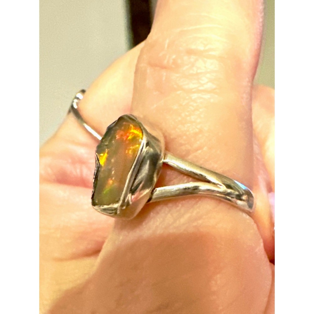 Rough Ethiopian Opal Sterling Silver Ring Size 8.5