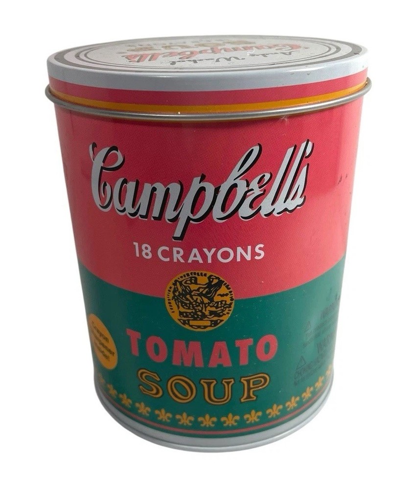 Andy Warhol Campbell’s Soup Crayon Tin 18 USED Crayons Sharpener