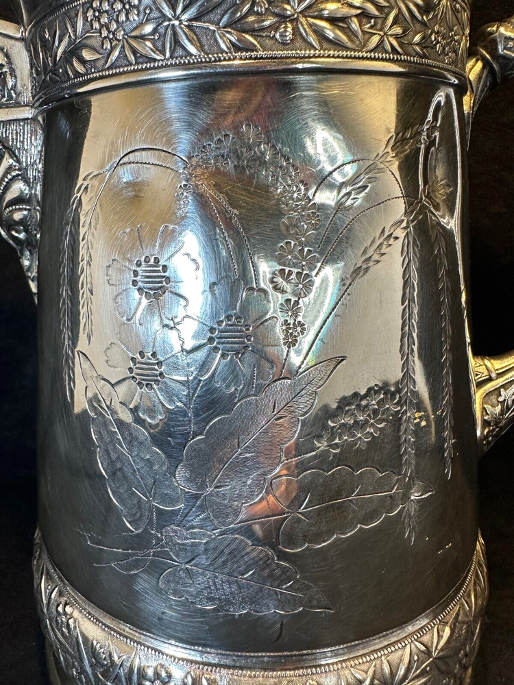 Antique 1868 Rogers & Smith Co. Engraved Silver Plate Insulated Pitcher
