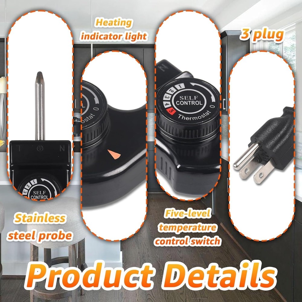 Universal Replacement Adjustable Thermostat Probe Cord - Compatible with Mast...