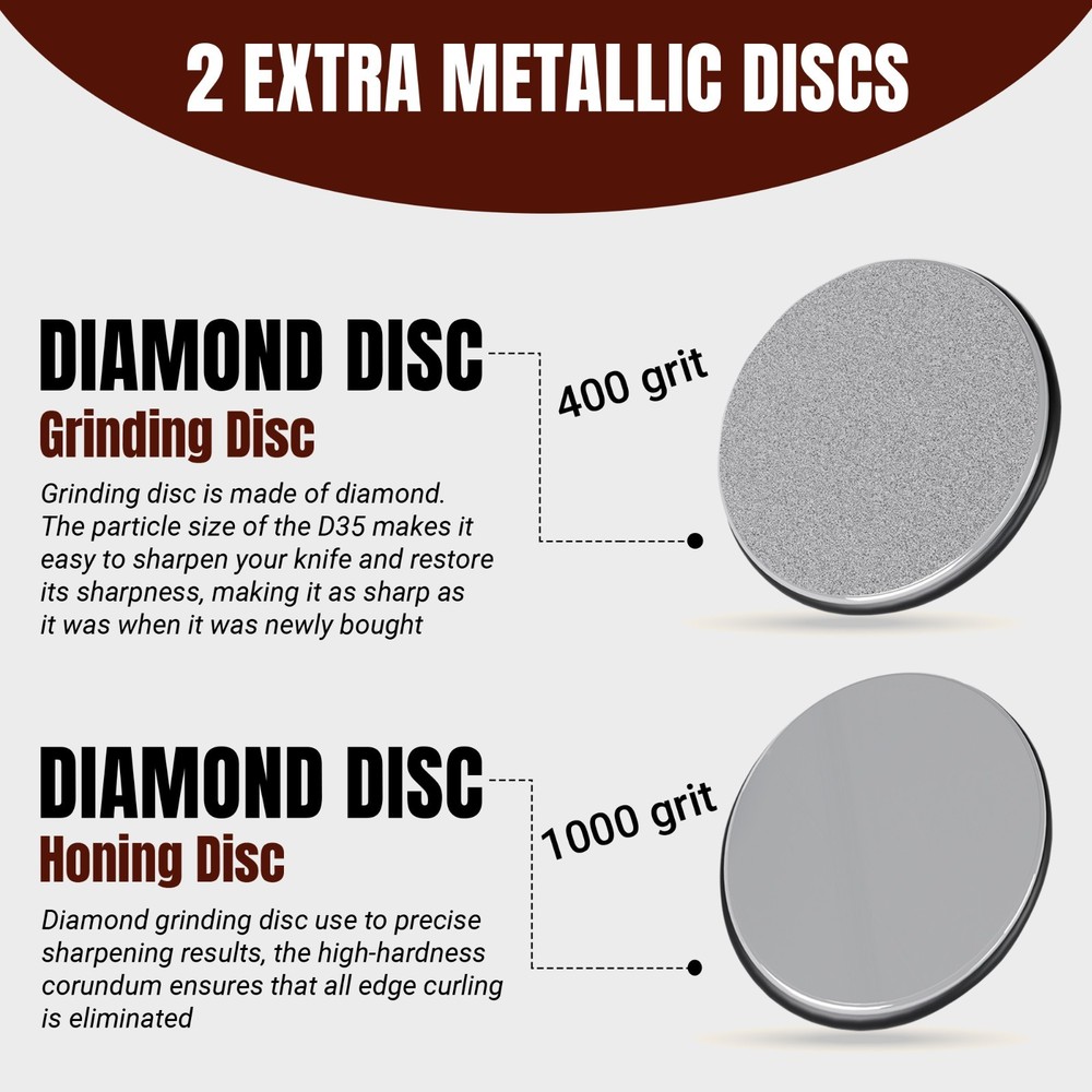 5Pcs Rolling Knife Sharpener Kit- 4 Angle Base 2 Diamond Discs and Leather Strop
