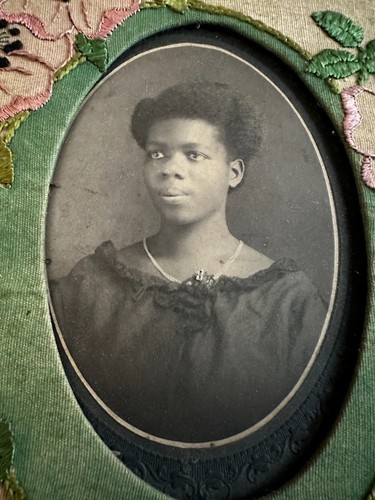 1890s African American Woman Portrait Photograph Embroidered Frame Jones Studio
