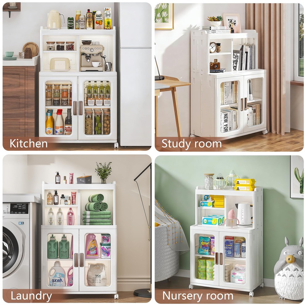 Foldable Plastic Sideboard Cabinet with Adjustable Shelves, Waterproof Buffet...