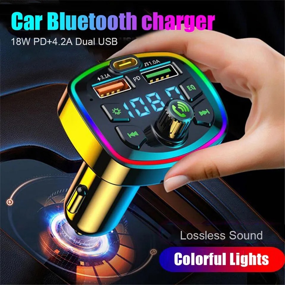Wireless Bluetooth 5.0 FM Transmitter TYPE C Handsfree Radio Adapter USB Car MP3