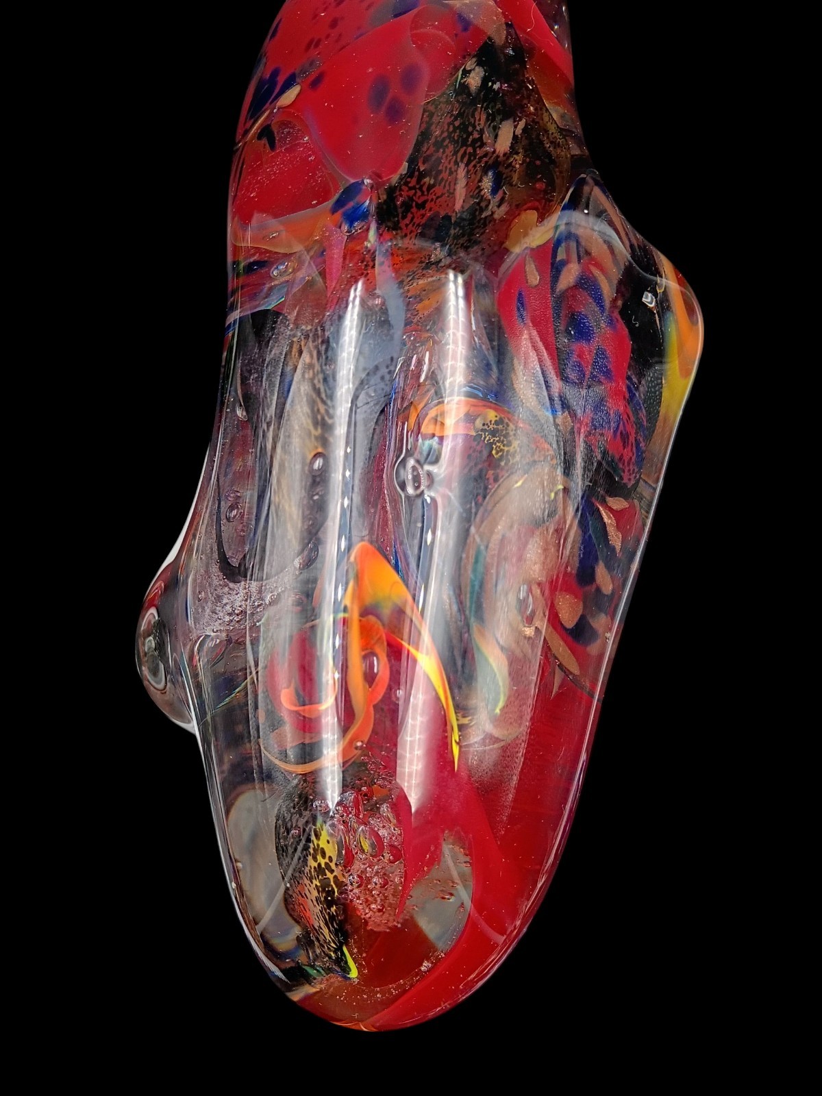Art Glass Sculpture Hand Blown Clear Red Blue Large Vibrant Abstract Stunning Lg