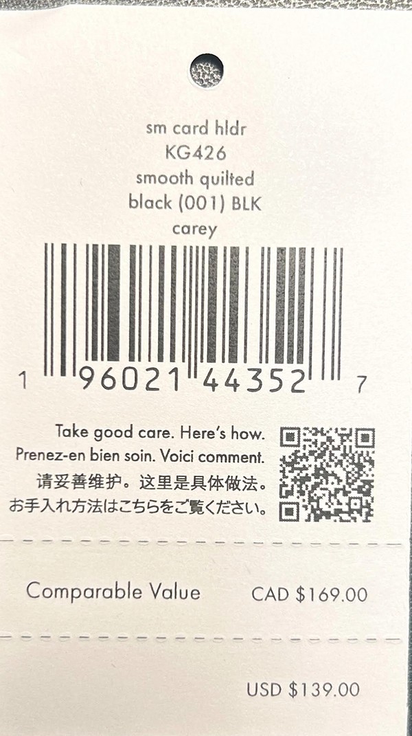 Kate Spade Carey Small Zip Card Holder KG426-001 Black