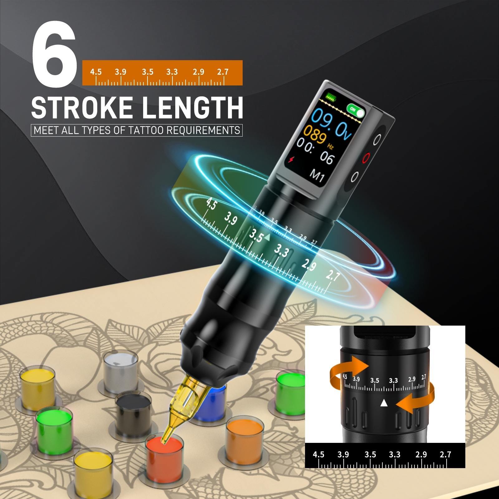 Adjustable Stroke Tattoo Gun Pen Kit with LED Display for Professional Artists