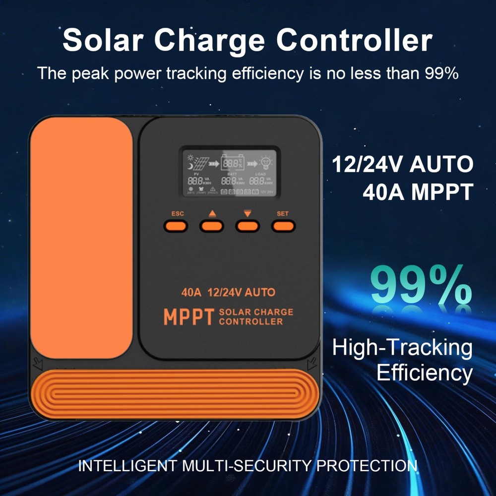 MPPT 40A Solar Charge Controller 12V/24V with LCD Auto Tracking Solar Panel US