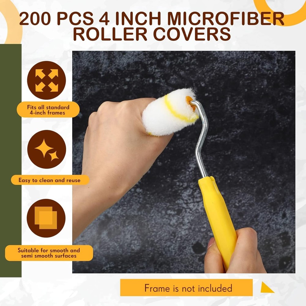200 Pcs 4 Inch Mini Paint Roller Bulk Small Microfiber Roller Cover 1/2" Nap