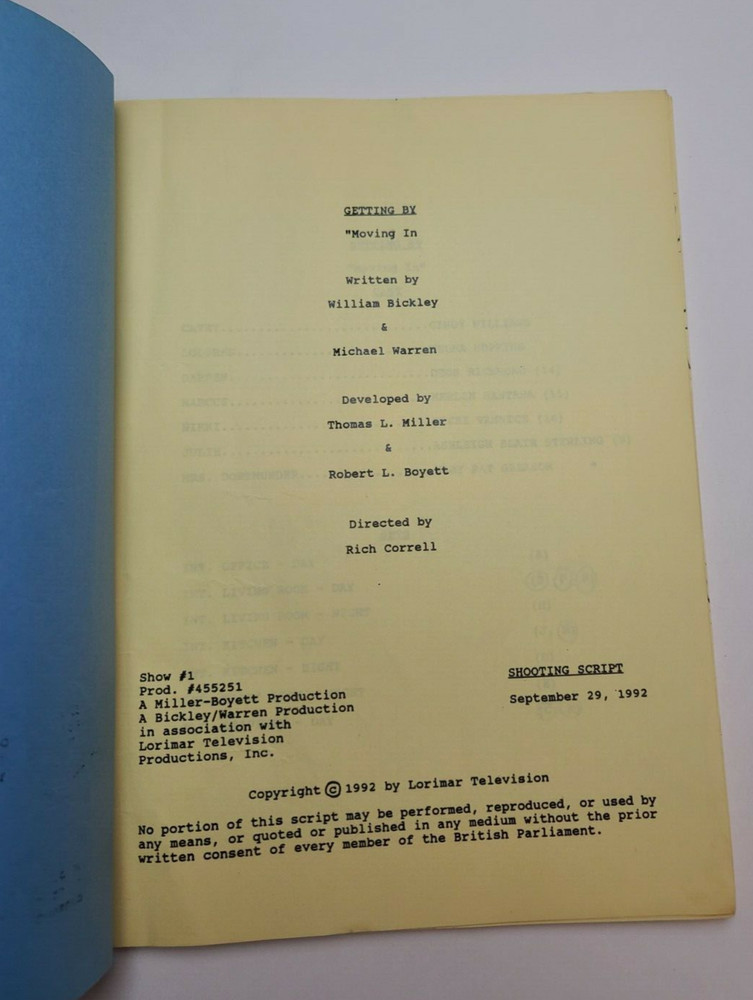 GETTING BY / William Bickley & Michael Warren 1992 TV Script, "Moving-In"