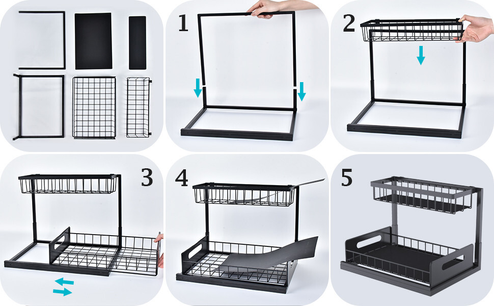 Under Sink Pull-out Drawer Cabinet Organizer Storage Shelf kitchen bathroom 2pcs