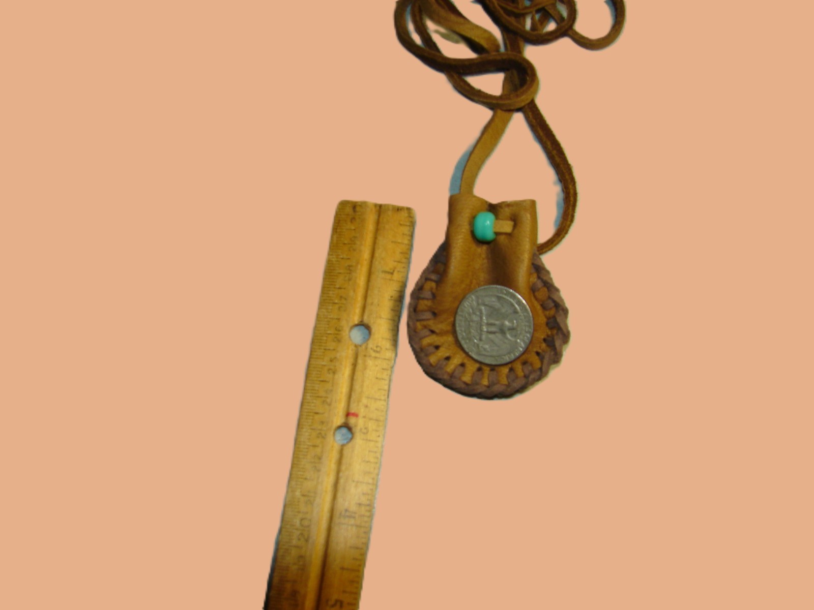 Native American Deerskin Leather Medicine Bag, Traditional Necklace Pouch, 2"