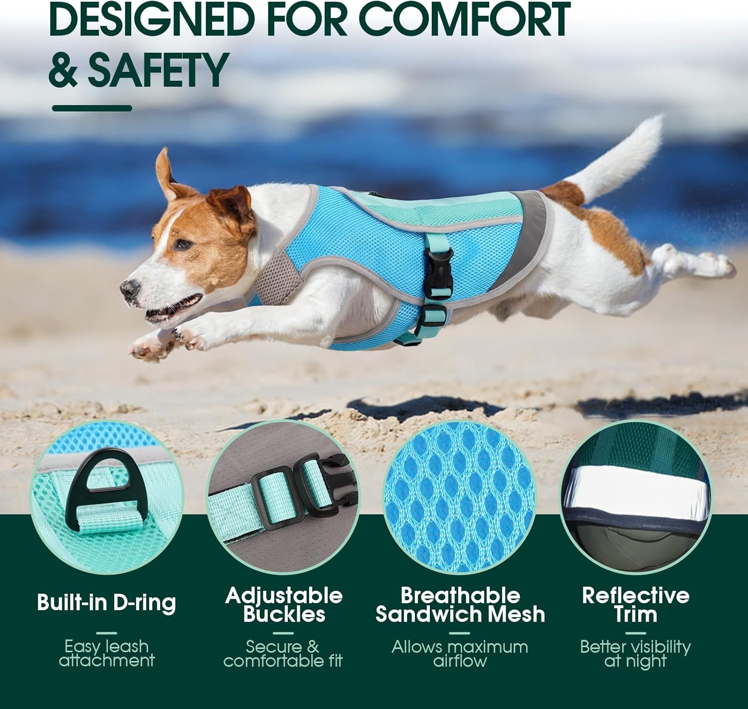 Kuoser Dog Cooling Vest for Summer, Lightweight Dog Cooling Harness Shirt with B