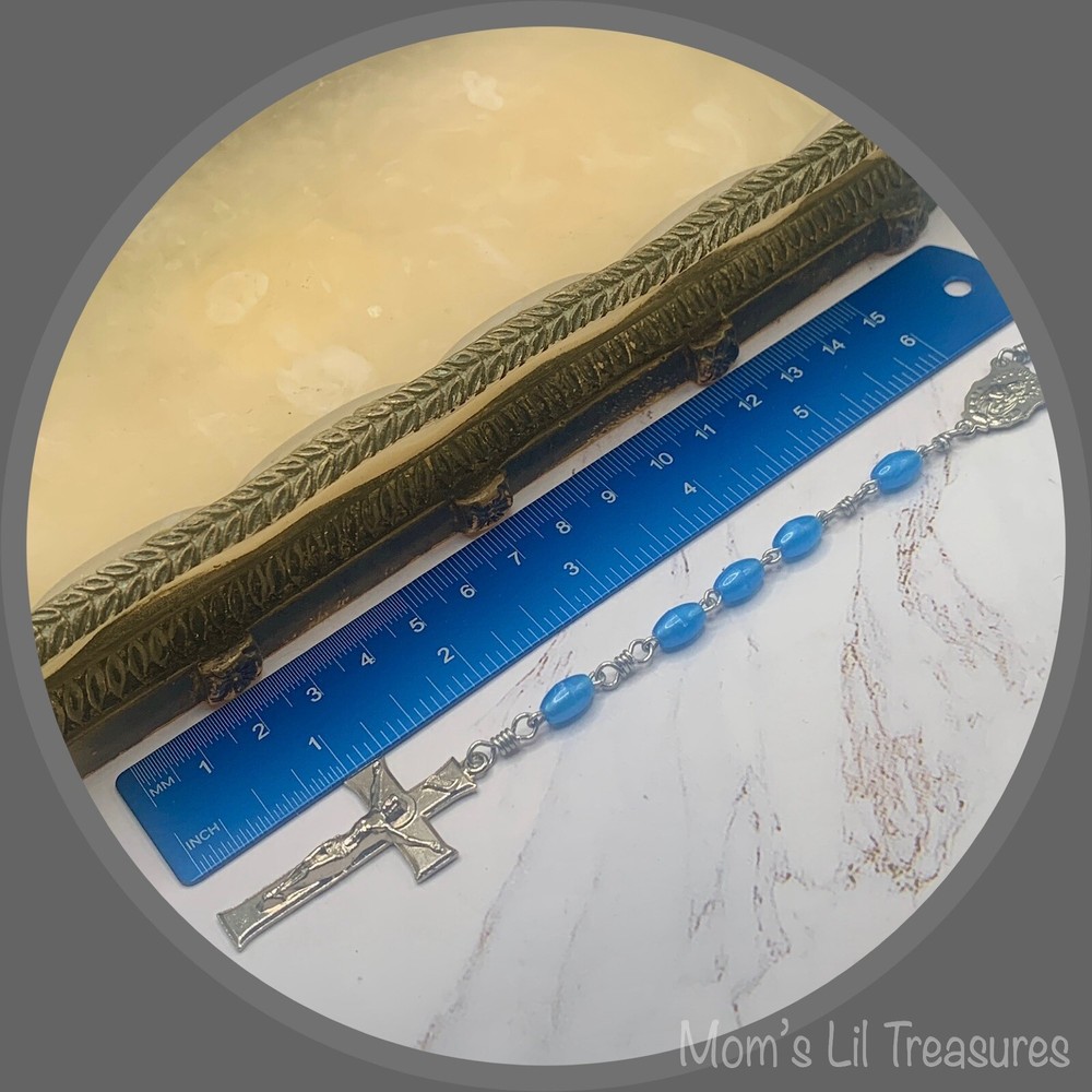 Pearly Blue Plastic Beaded Rosary 31” Catholic Christianity