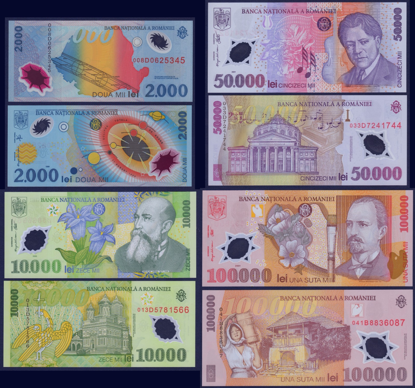 ROMANIA - SET  P111+P112+P113+P114 - 2000+10000+50000+100000 Lei - POLYMER - UNC
