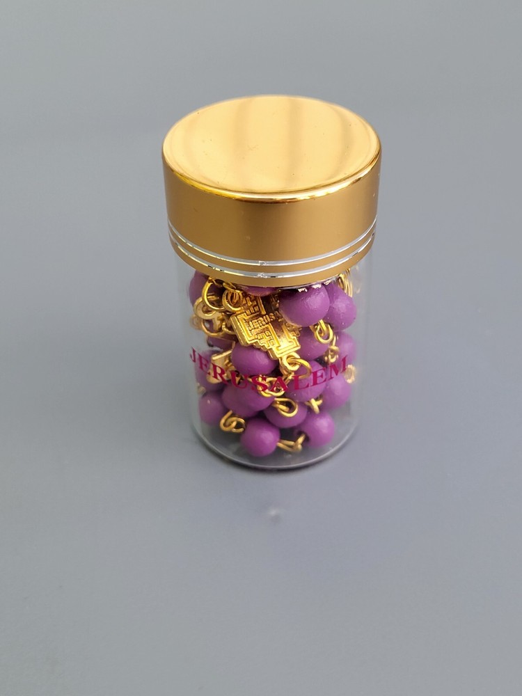 JERUSALEM ROSARY BLESSED CATHOLIC  NECKLACE  Purple  GOLD PLATED CROSS