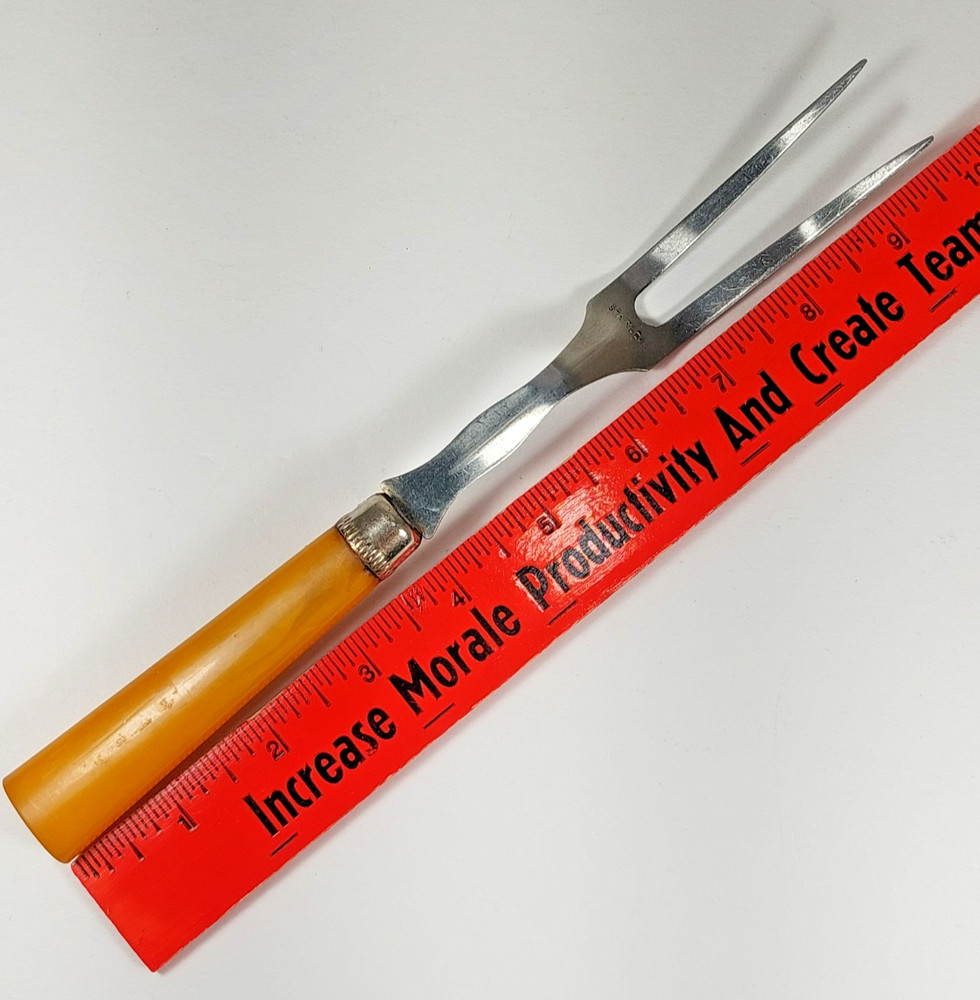 Bakelite Meat Fork /Serving Fork Vintage Butterscotch Handle 9.75 in