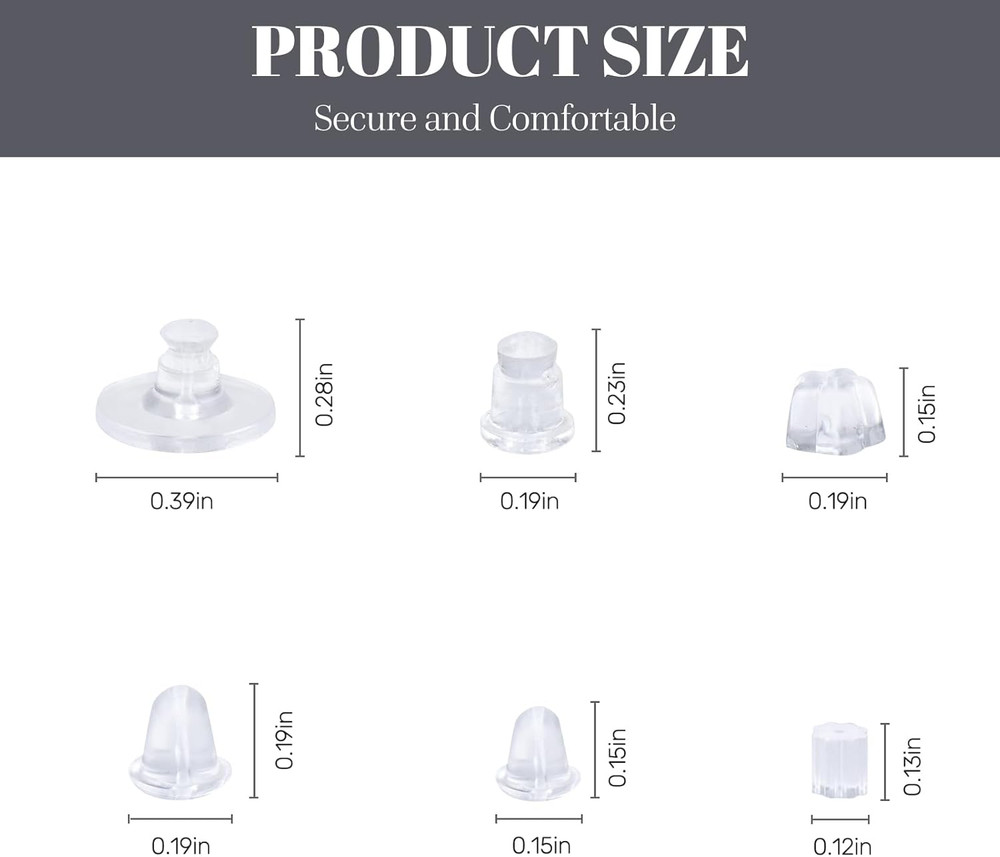 Silicone Earring Backs for Studs and Droopy Ears, 600 Pcs Clear Rubber Replaceme