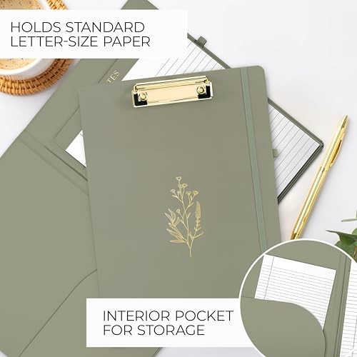 Aesthetic Clipboard Folio with Refillable Lined Notepad & Interior Pocket Sage