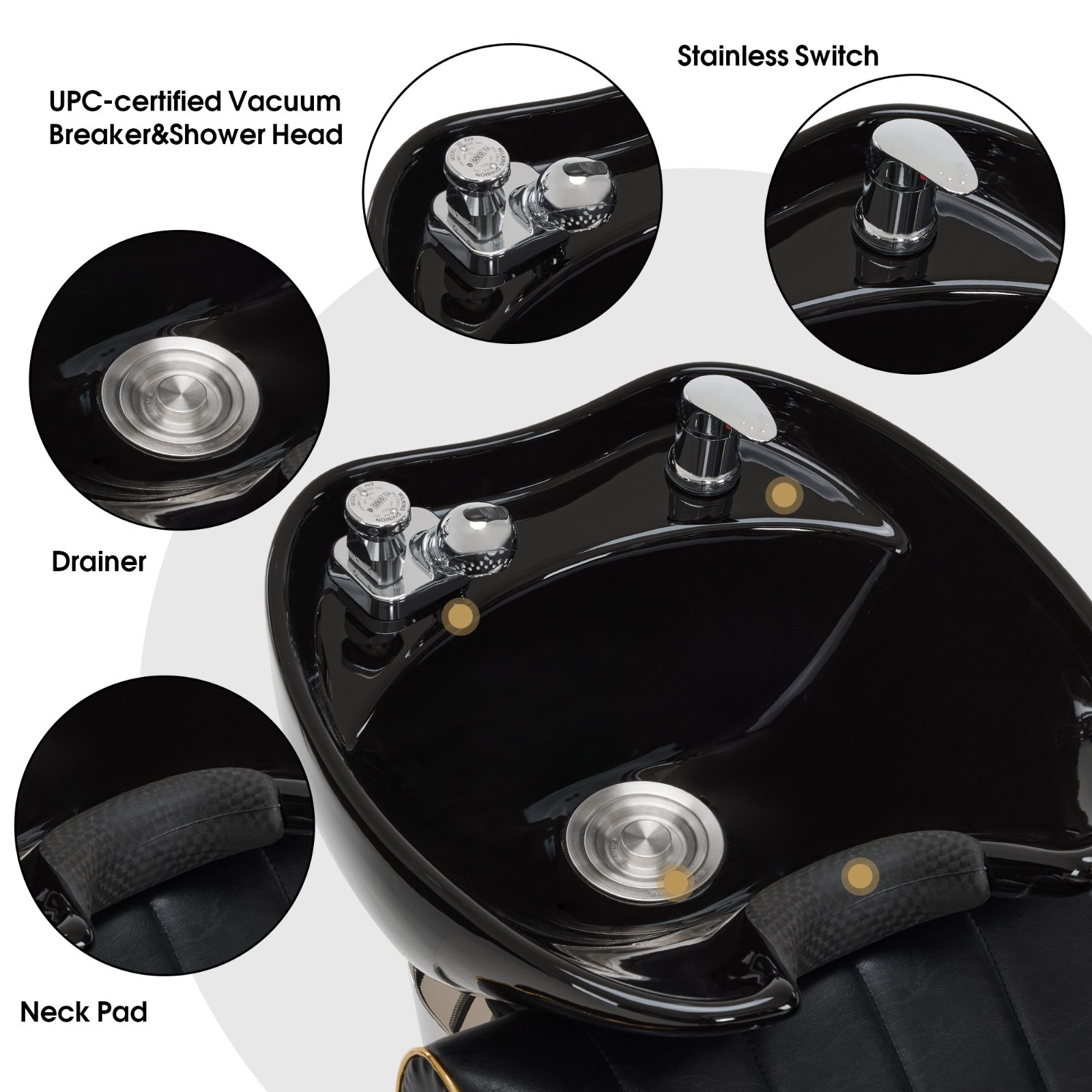 BarberPub Backwash Shampoo Station Chair, Salon Ceramic Hair Wash Bowl 9175