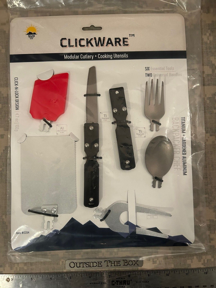 Sun Company:  ClickWare "Backpacker Chef" 8+ pc Cookware set, Titanium/Aluminum