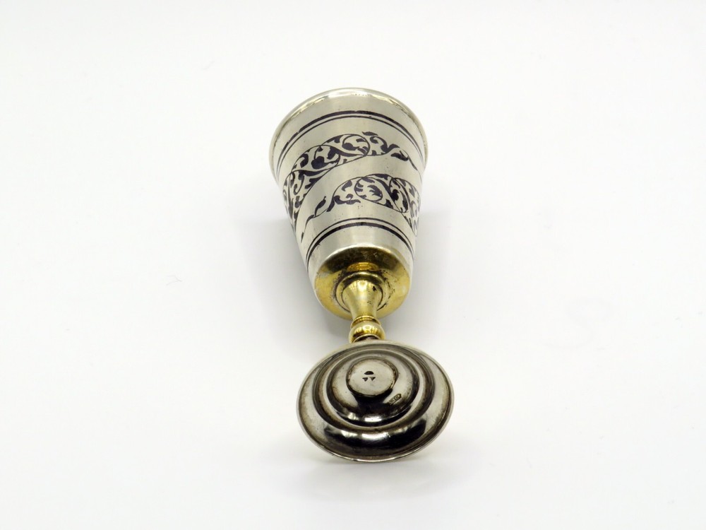 Antique Solid Silver Niello And Gilt Soviet Era Russian Kiddush Cup Hallmarked