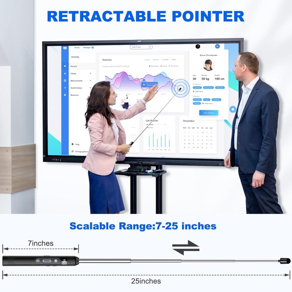 Wireless Presentation Clicker with Telescopic Pointer Stick,Rechargeable Pres...