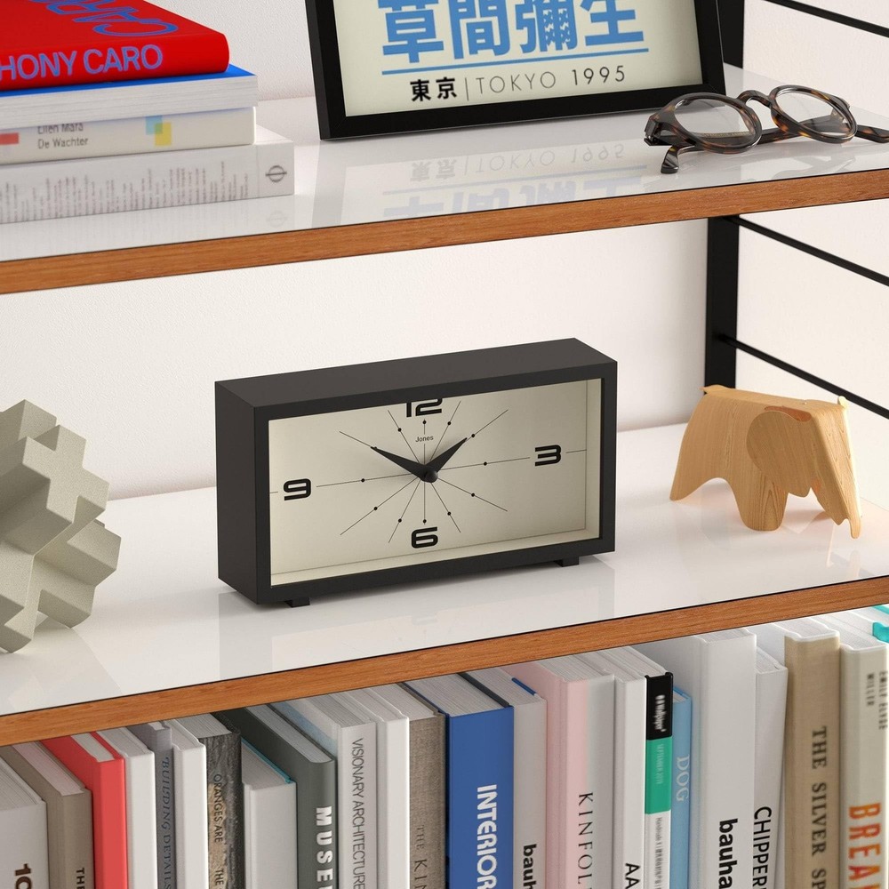 JONES CLOCKS® Odeon Desk Clock | Modern Rectangular Design | Black | Stylis