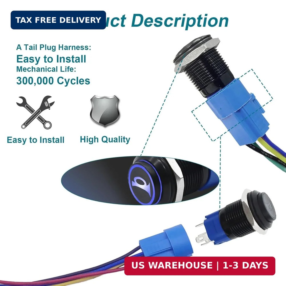 Horn Button, Momentary Push Button Switch, Horn Switch for Car Modification, Pus