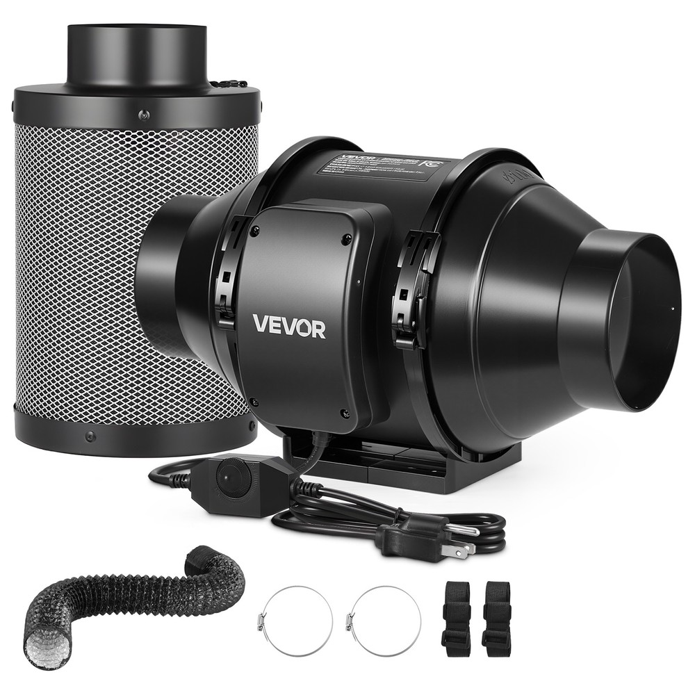 VEVOR 4in Inline Duct Fan 180CFM Ventilation Fan with Filter & Speed Controller