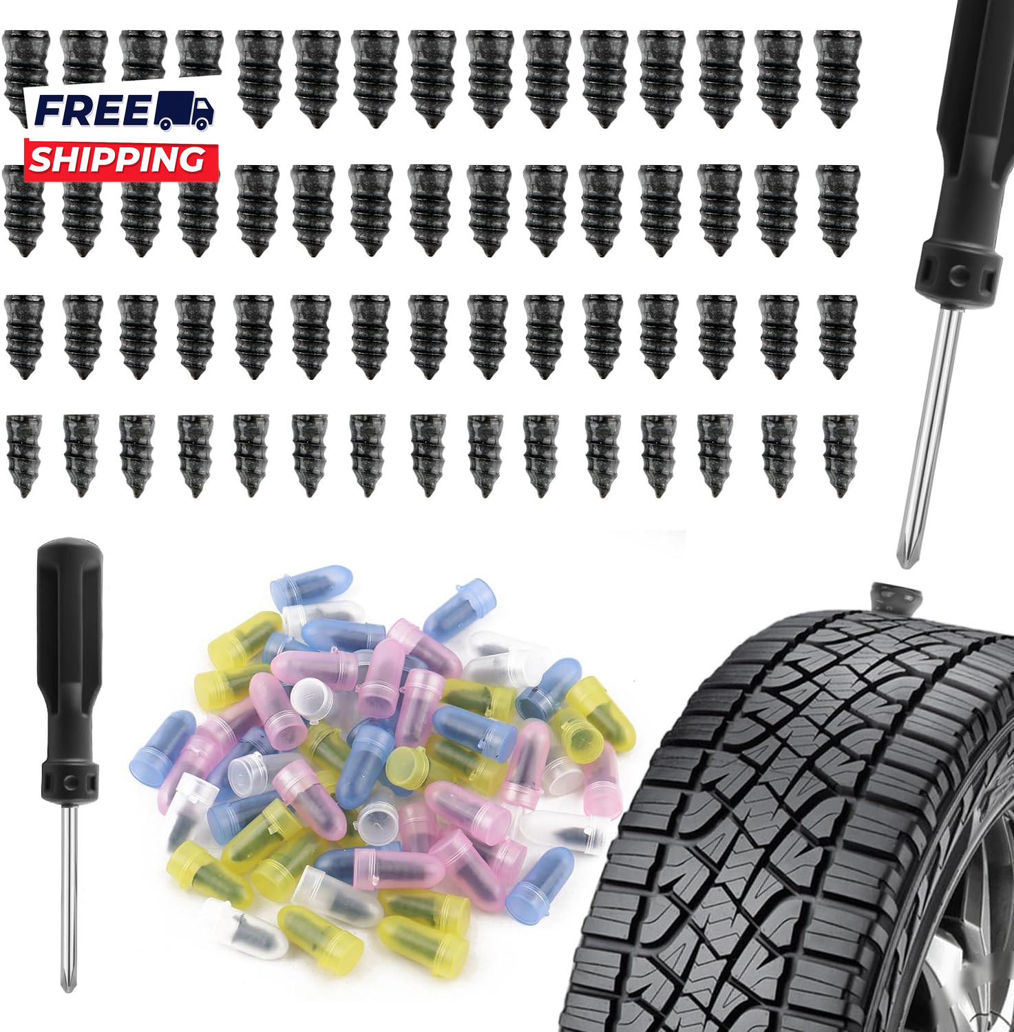 2026 Upgraded 60PCS Screw in Tire Plugs Self Service Tire Plugs Kit with Screwdr