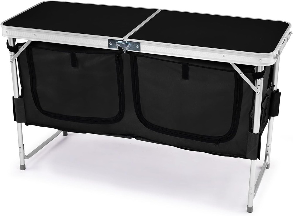 Folding Table, 4FT Aluminum Camping Table Large Storage Space Adjustable Height