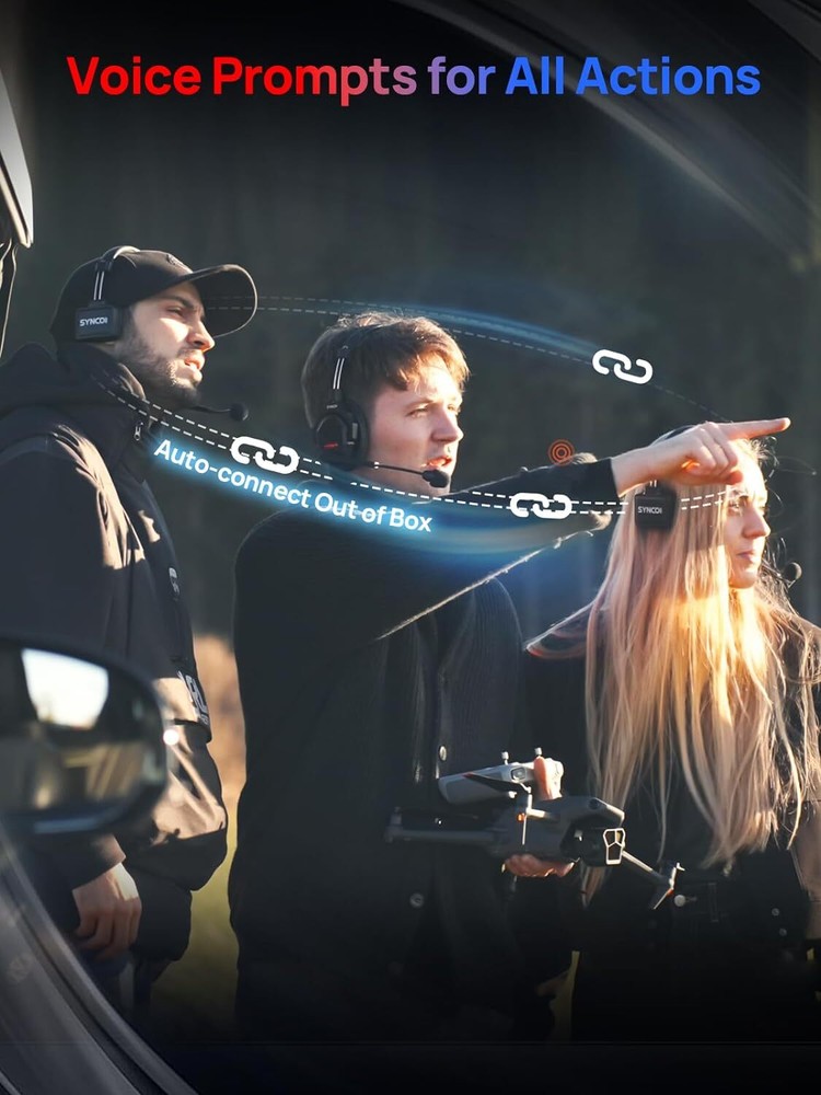 SYNCO XTALK X2 Wireless Intercom Headset System 2.4GHz 350M/1148FT For 2 Persons