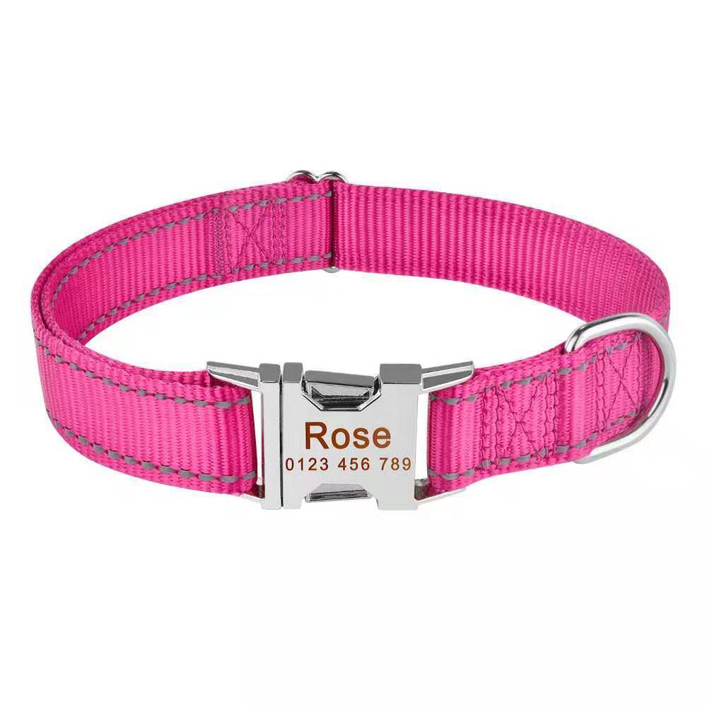Personalized Nylon dog collar engraved custom ID Tag Name / Number reflective