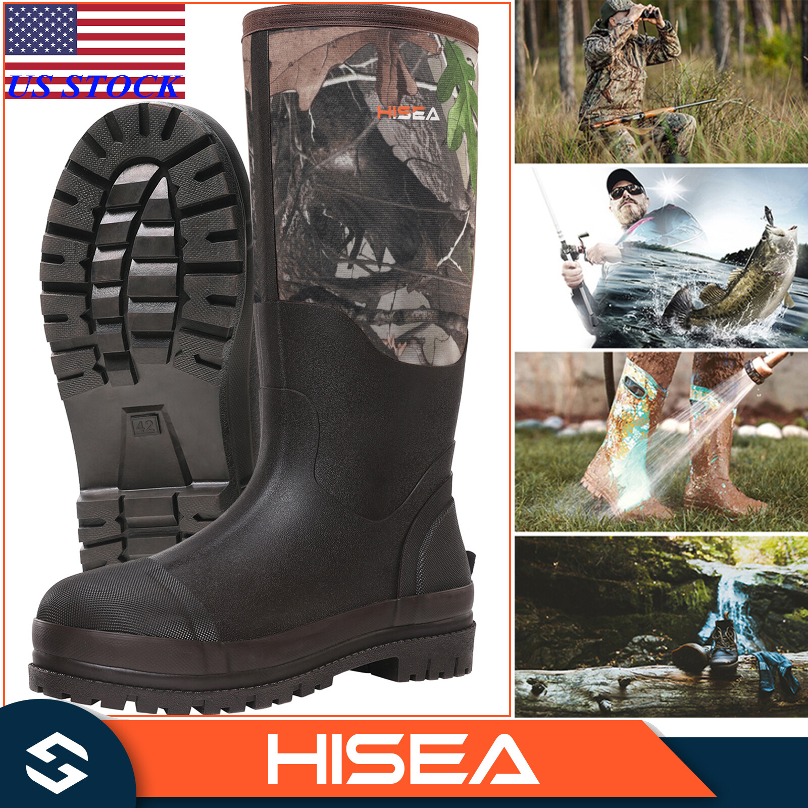 HISEA Men Rain&Snow Boot Waterproof Anti-Corrosion Fishing Hunting Mud Work Boot