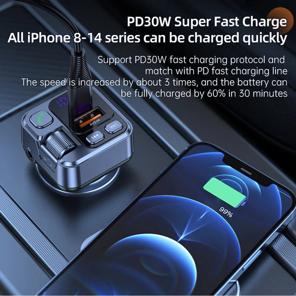 Bluetooth 5.1 Car FM Transmitter Car MP3 Stereo Music Player Handsfree 3.5mm