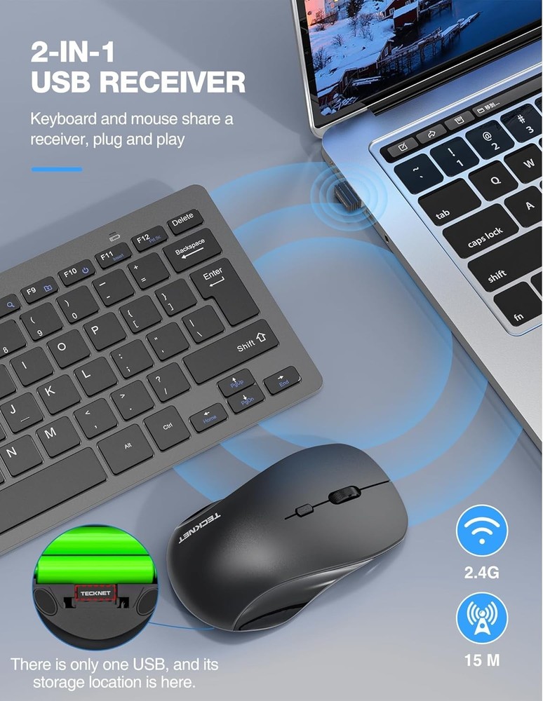 Wireless Keyboard and Mouse Combo, Mini Cordless Computer Keyboard and Mouse ...