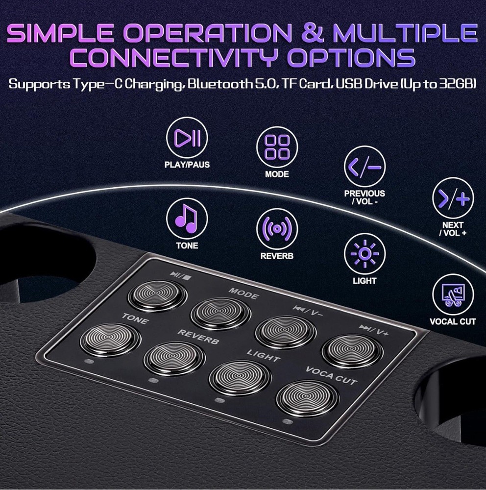 Fansbe Tech Karaoke Machine Bluetooth 2 Microphones Machine Bluetooth Sound