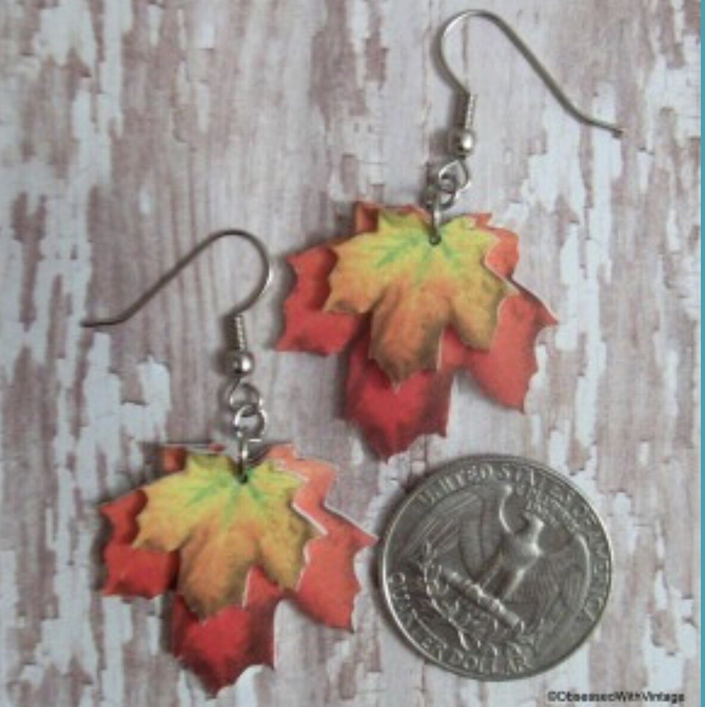 orange yellow fall autumn maple leaf charm earrings