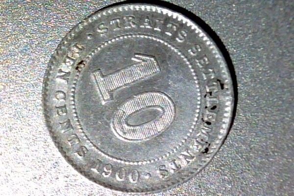 1900 Straits Settlements 10 Cent .800 Silver Coin XF+