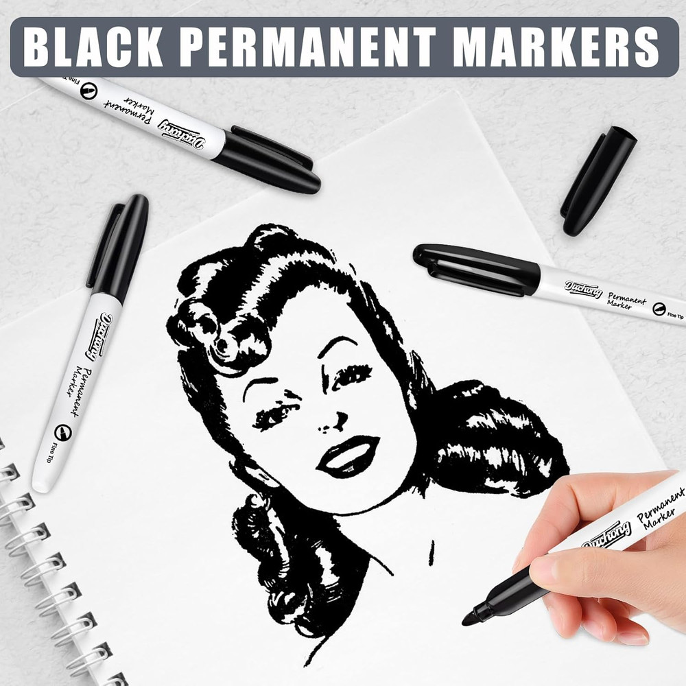 Black Permanent Markers, 30 Count Permanent Markers Bulk, Quick Drying Marker, W