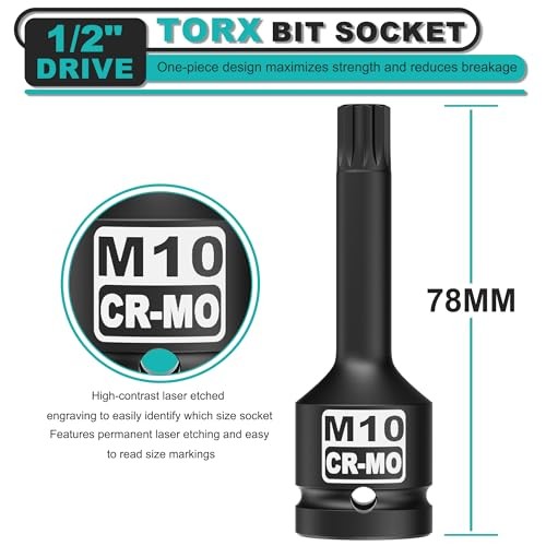 1/2" Drive M10 XZN Bit Socket, Triple Square Spline Bit Socket, 1/2" M10 Deep